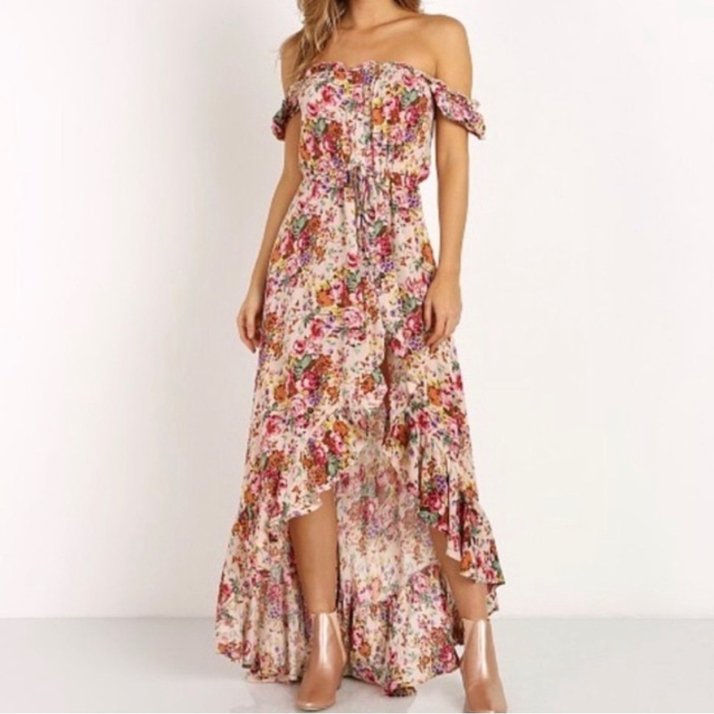 Auguste Willow Day Floral Hi-Low Off Shoulder Dress